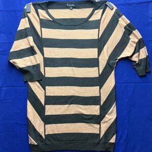 Modern Womens K Studio Collection Striped Tunic Sweater L Grey Tan